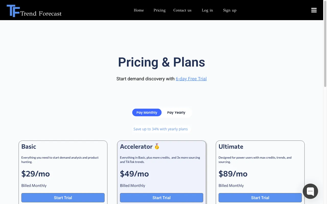 Trend Forecast — pricing page