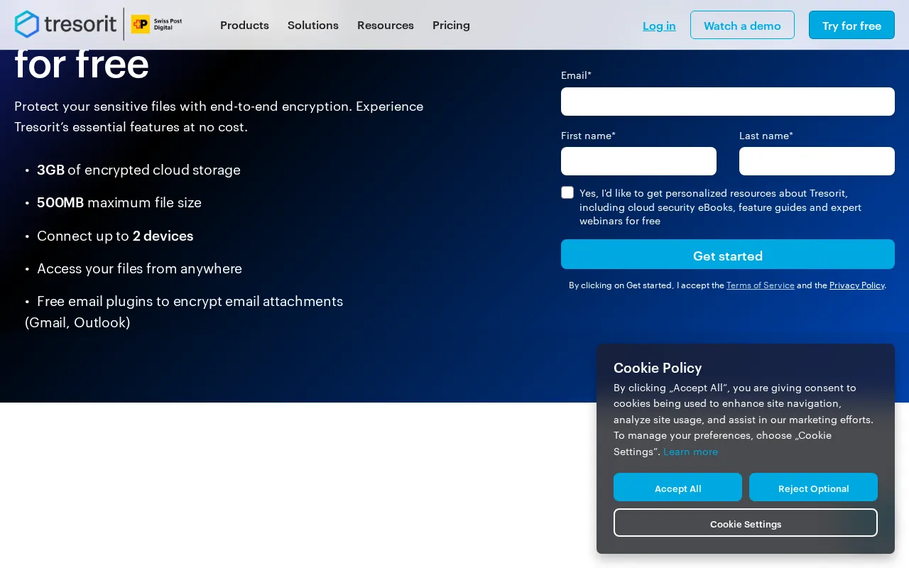 Tresorit — pricing page