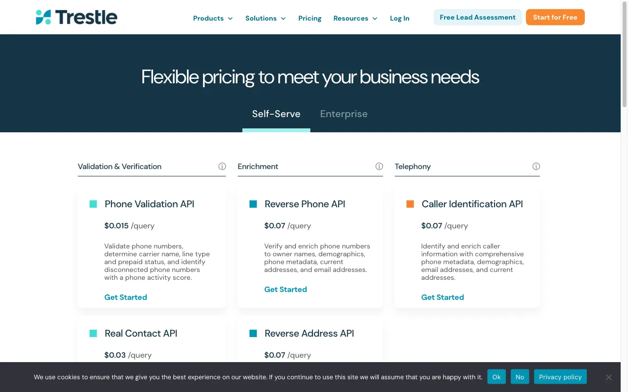 Trestle - Identity Data Enrichment and Validation APIs - Identity data for seamless customer connections. — pricing page