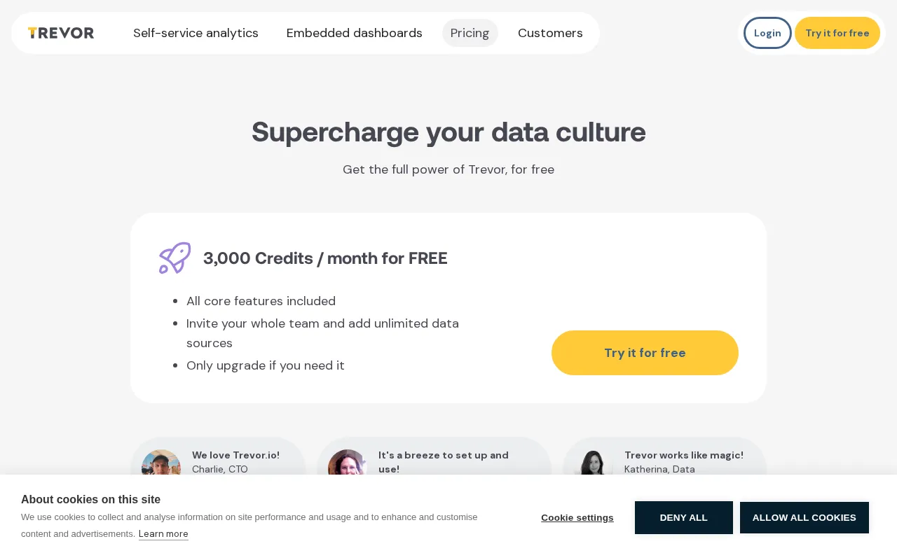 Trevor — pricing page