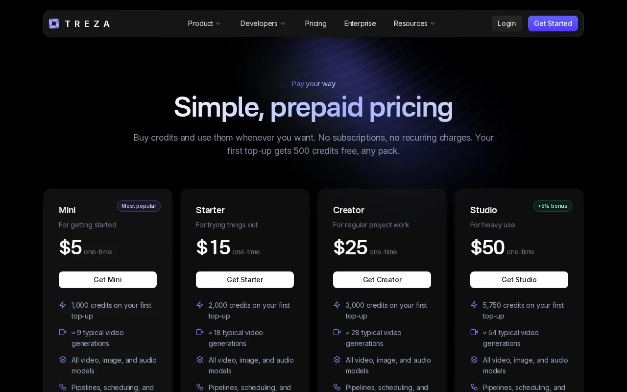 Treza — pricing page