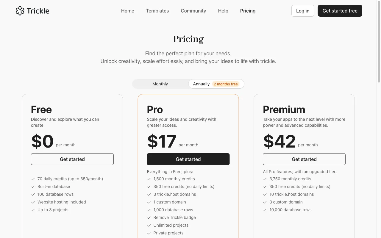 Trickle AI — pricing page