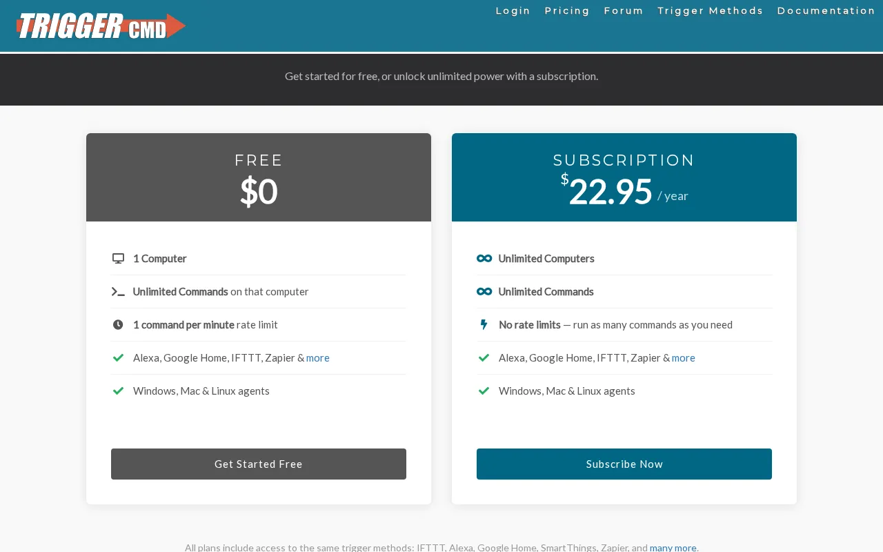 Triggercmd — pricing page