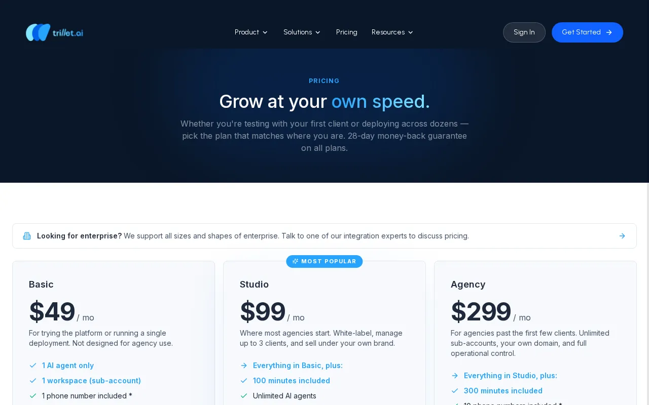 Trillet — pricing page