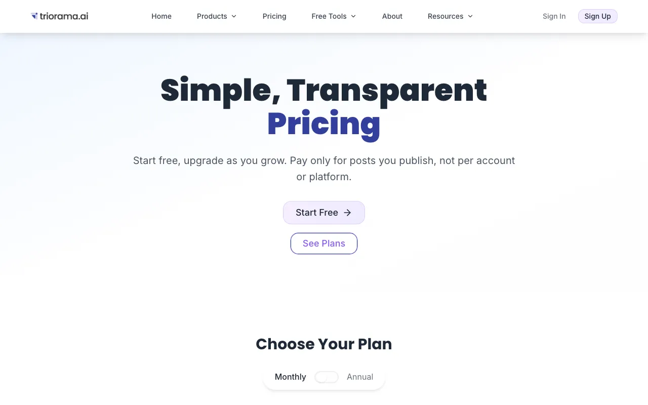 Triorama AI — pricing page