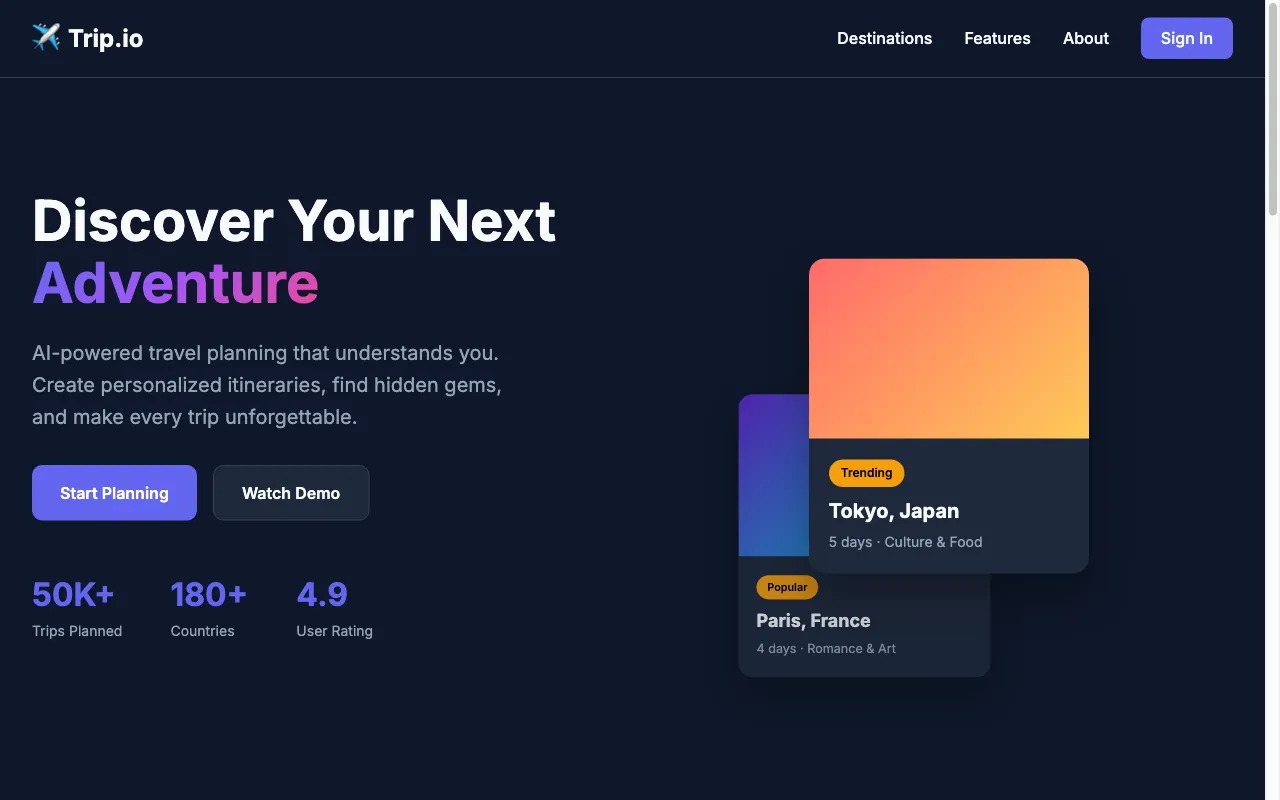 Tripio — pricing page