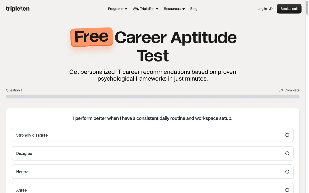 TripleTen Career Aptitude Test — preview screenshot