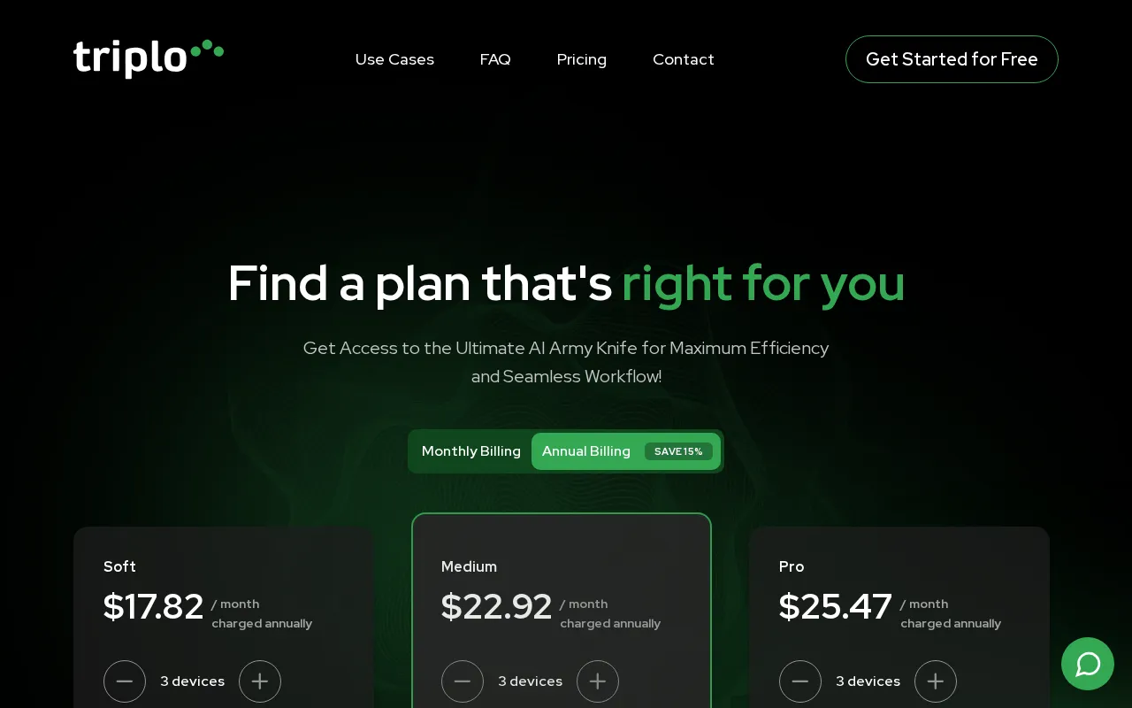 Triplo AI — pricing page