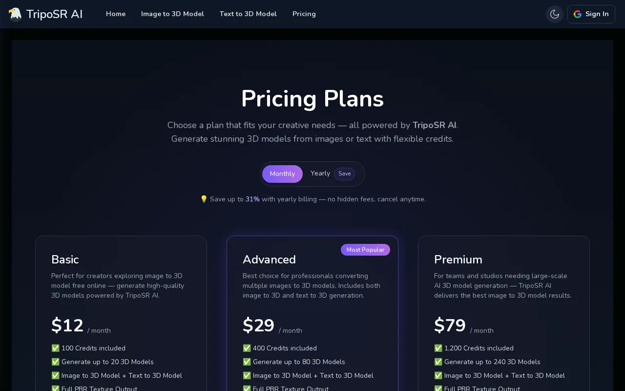 TripoSR — pricing page