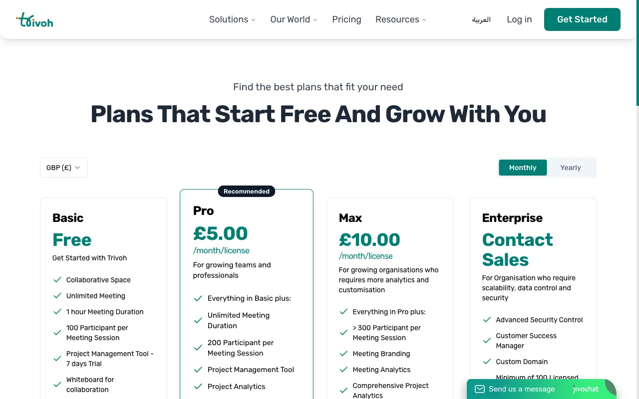 Trivoh — pricing page