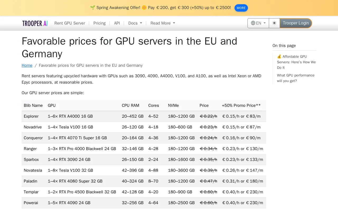 Trooper.AI — pricing page