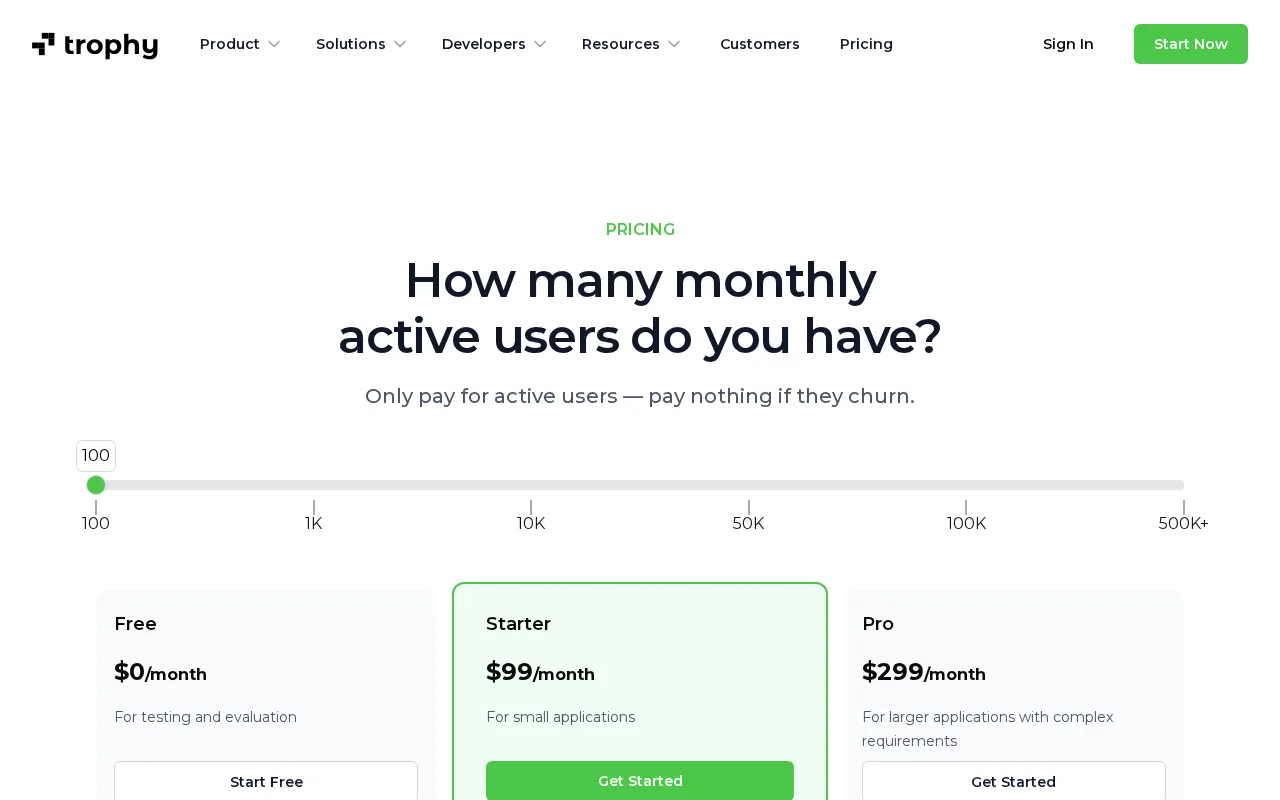 Trophy 1.0 — pricing page