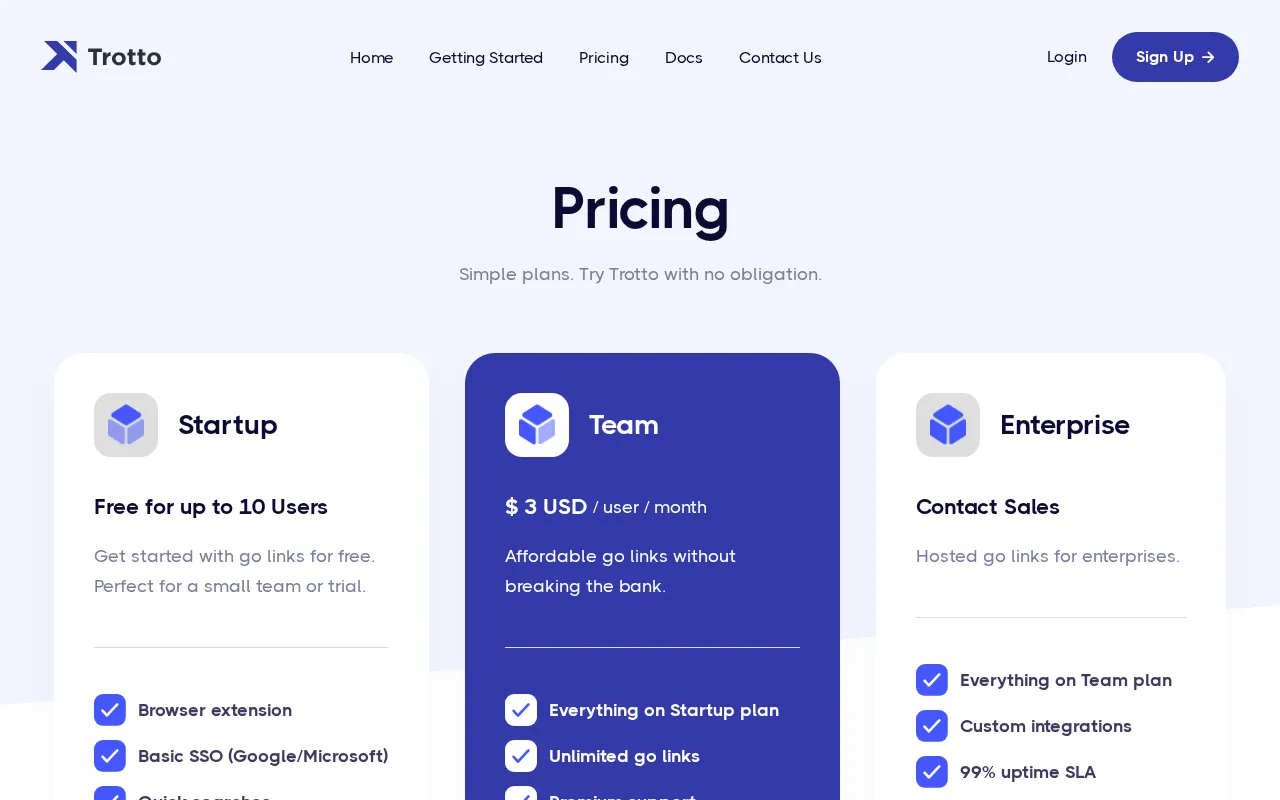 Trotto — pricing page