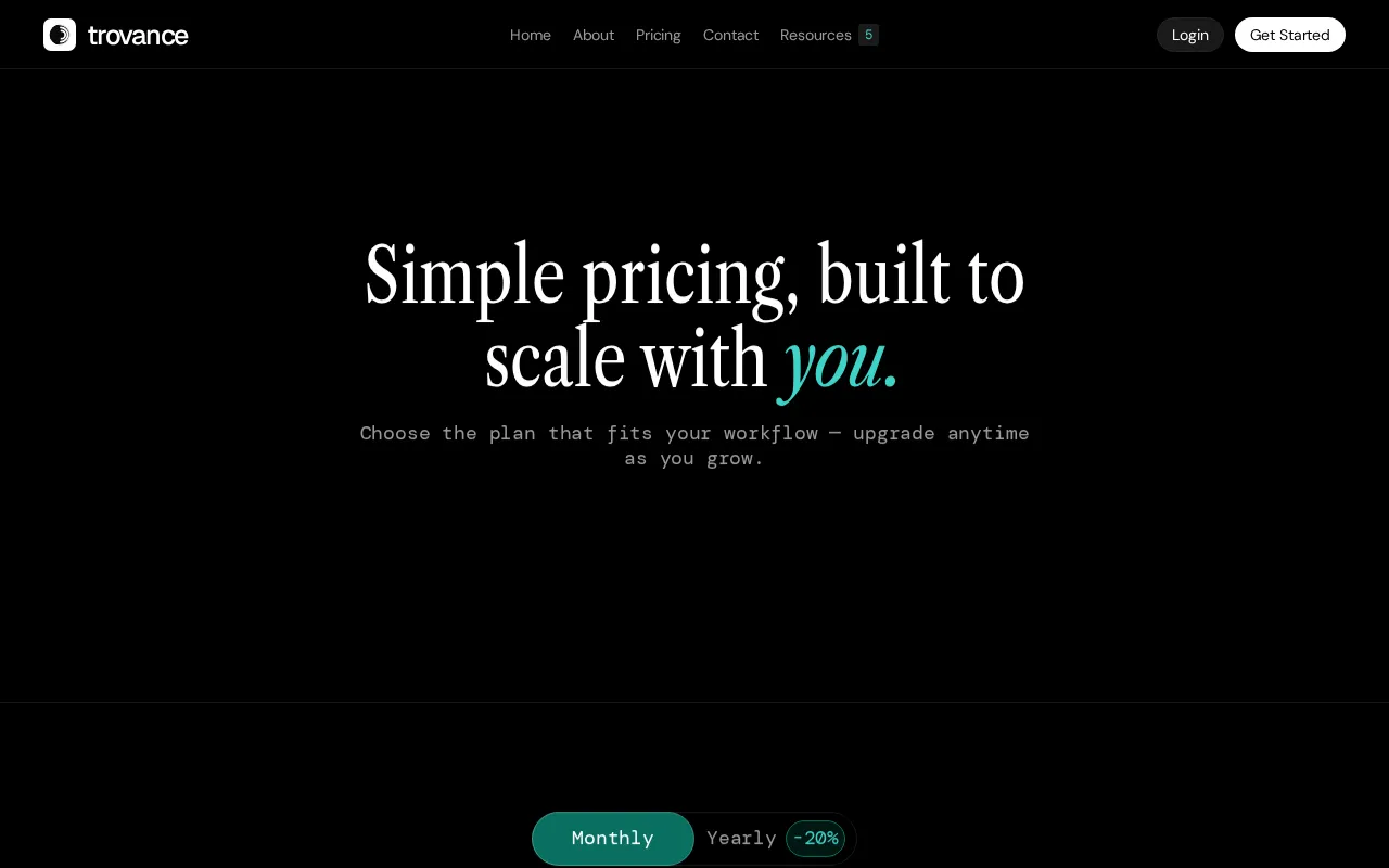 Trovance AI — pricing page