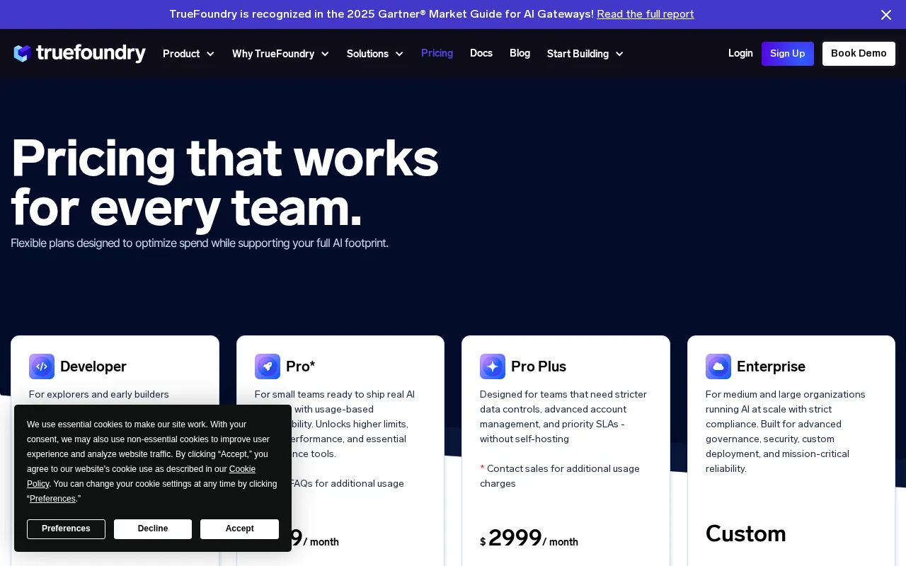 TrueFoundry AI Gateway — pricing page