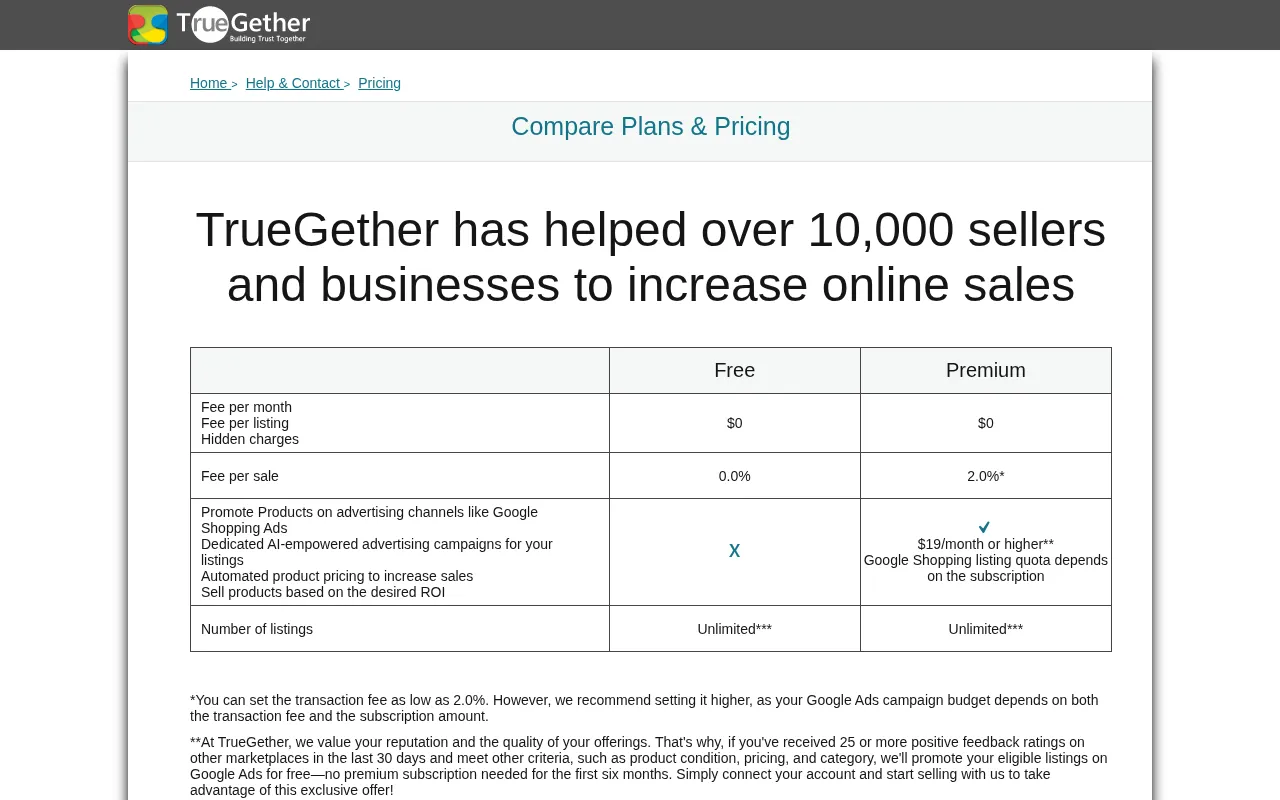 TrueGether — pricing page
