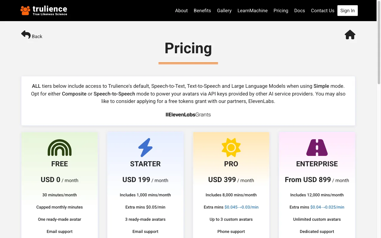 trulience.com — pricing page
