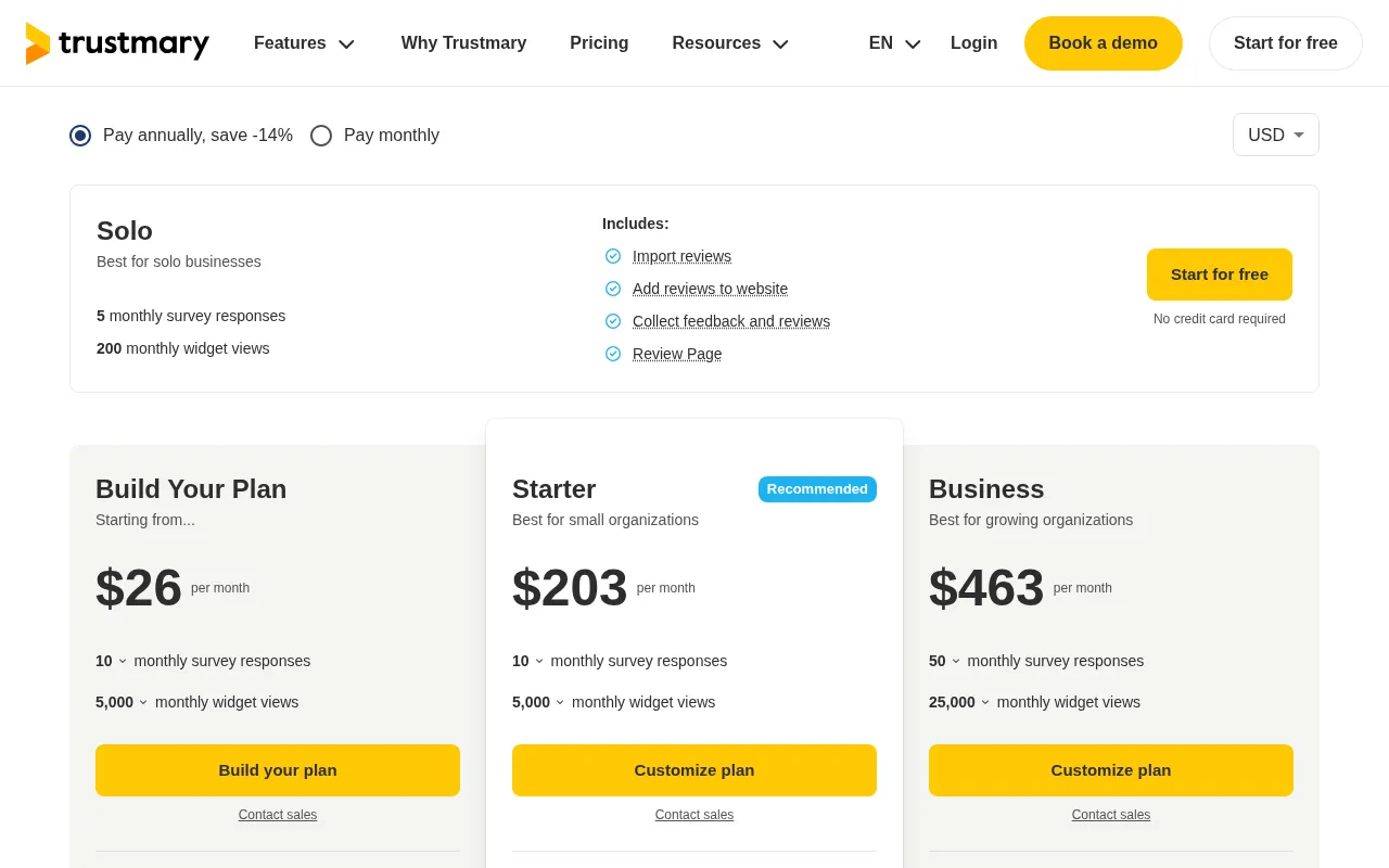 Trustmary — pricing page