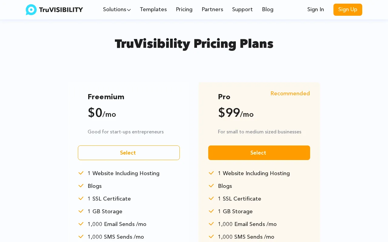 TruVISIBILITY — pricing page