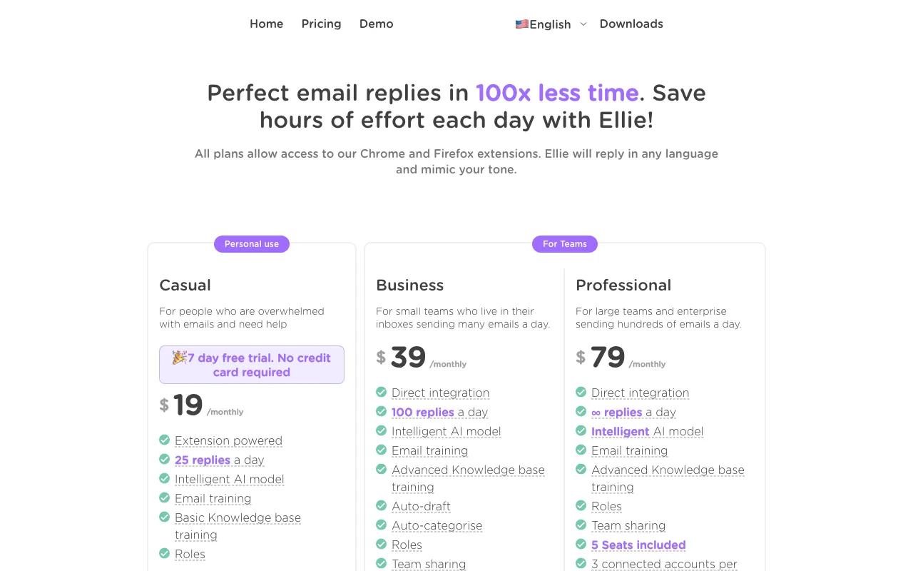 tryellie.com — pricing page