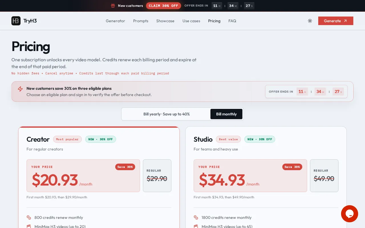 TryH3 — pricing page