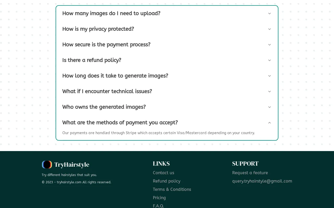 TryHairstyle.com — pricing page