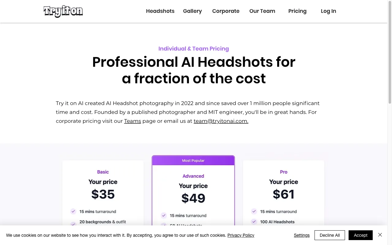 Try it on AI — pricing page
