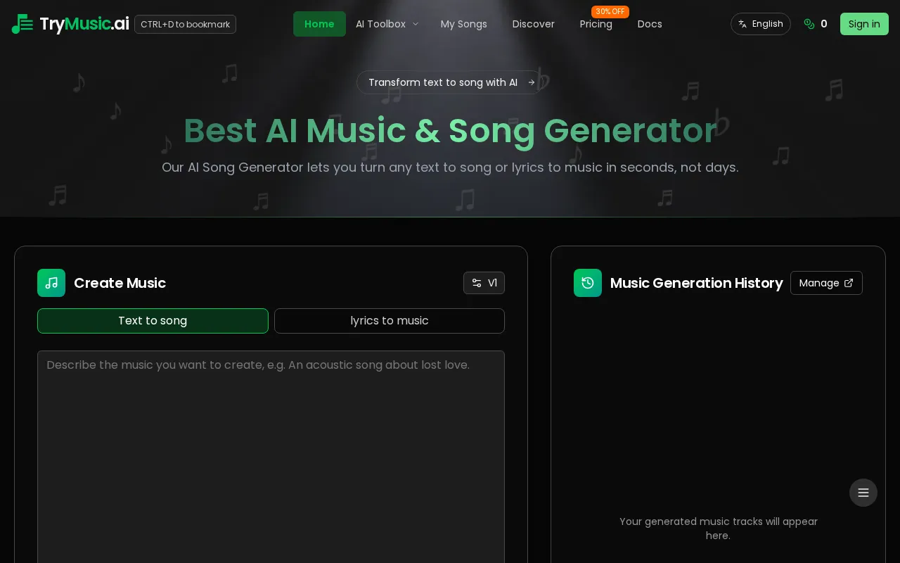Trymusic AI — preview screenshot