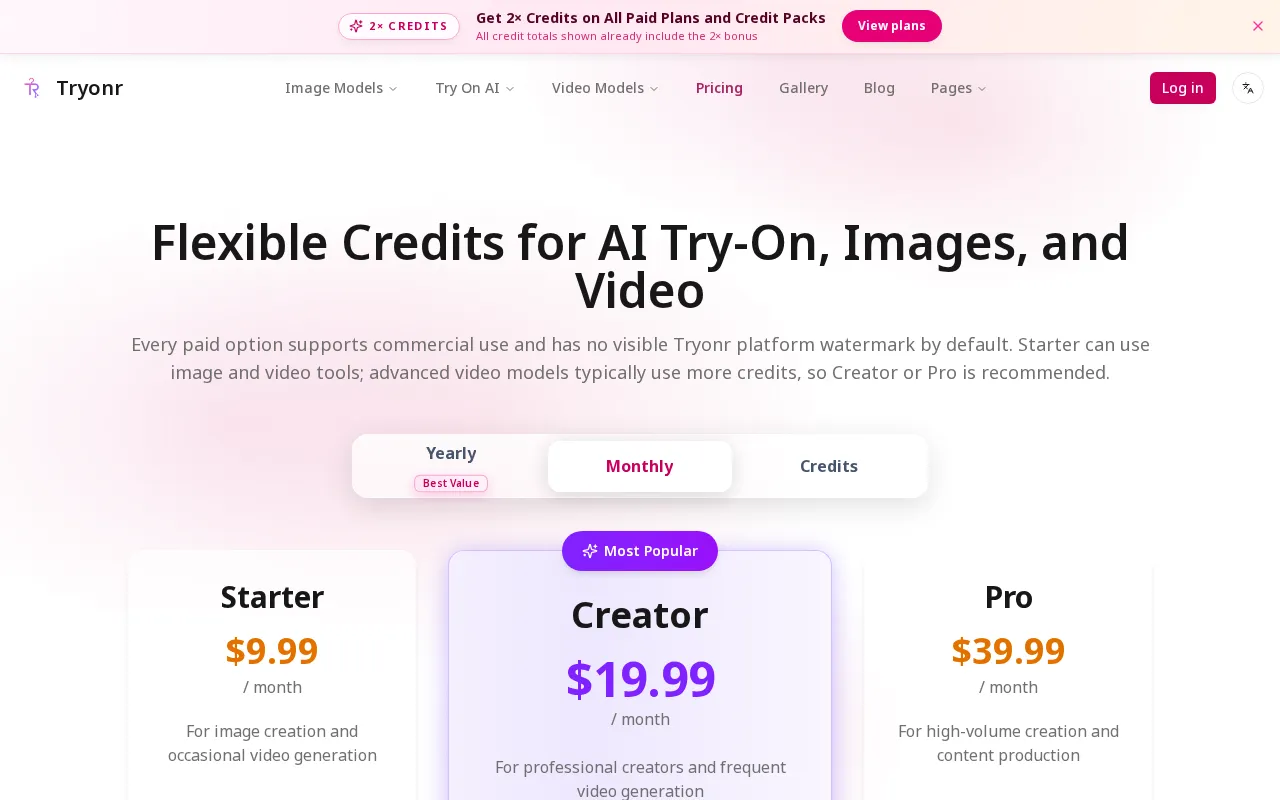 Tryonr — pricing page