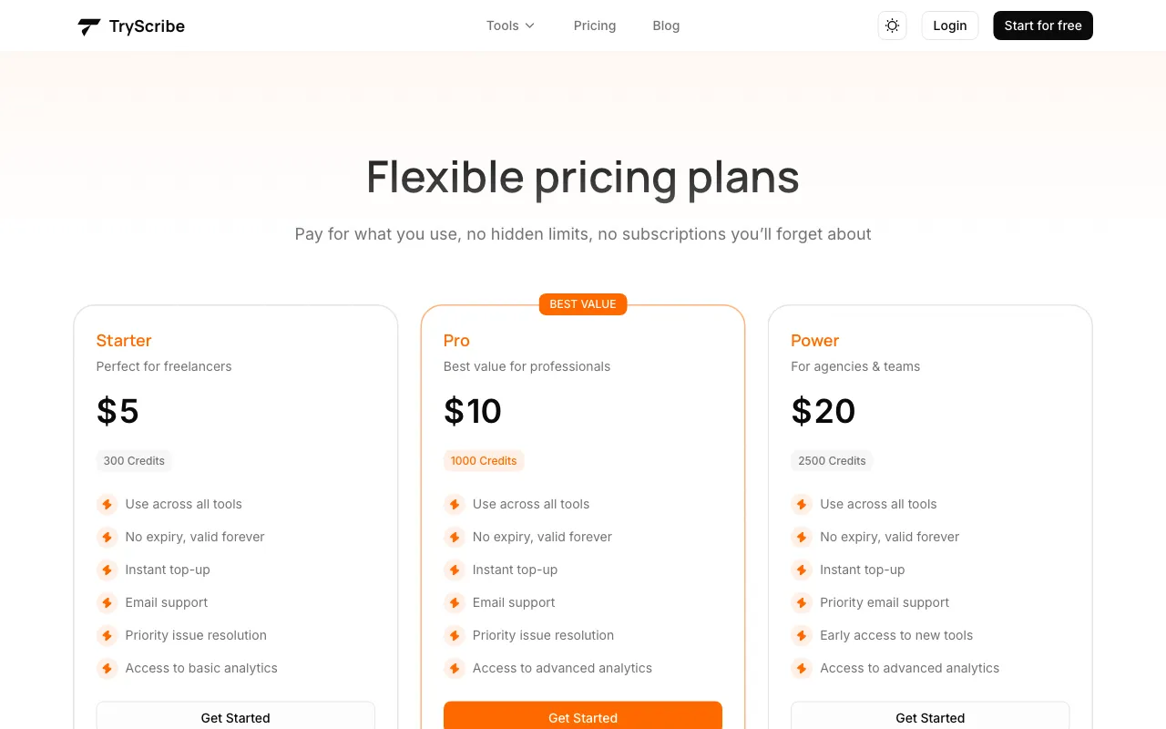 TryScribe — pricing page