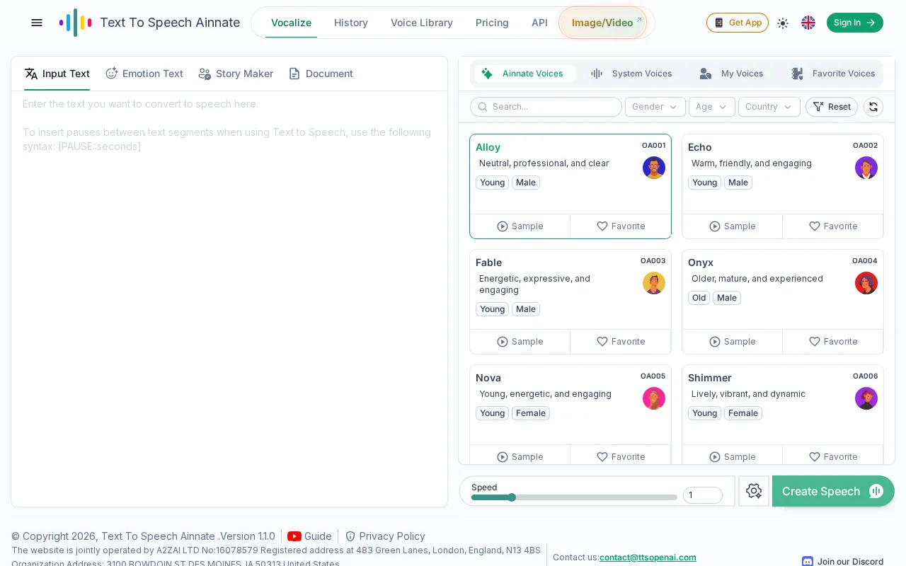 Ainnate Text To Speech — preview screenshot