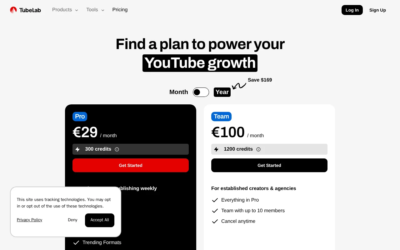 Tubelab — pricing page