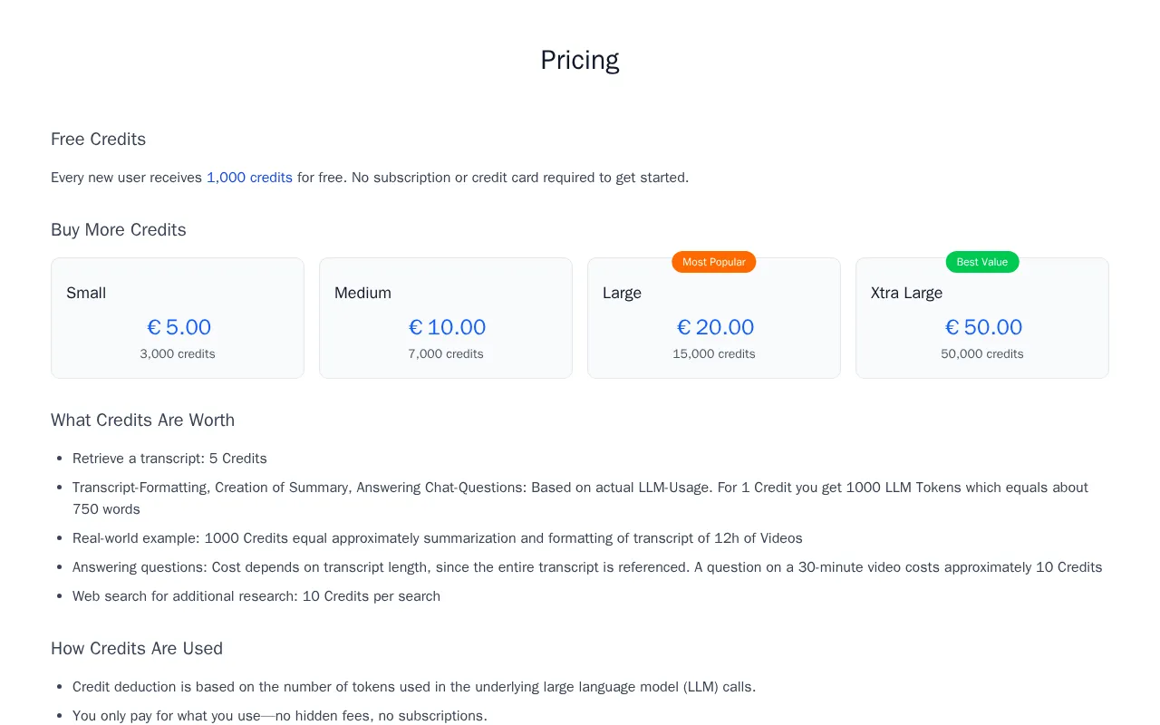 TubeYakker — pricing page