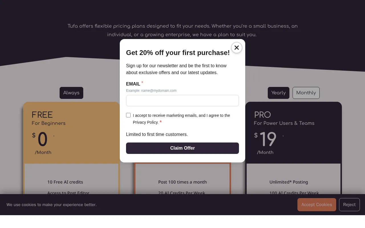 Tufa — pricing page