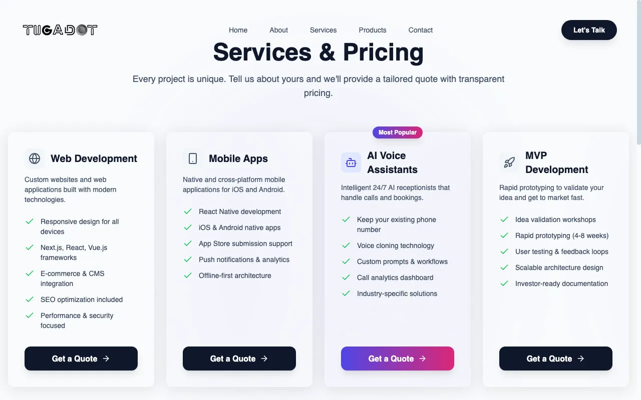 TUGADOT — pricing page