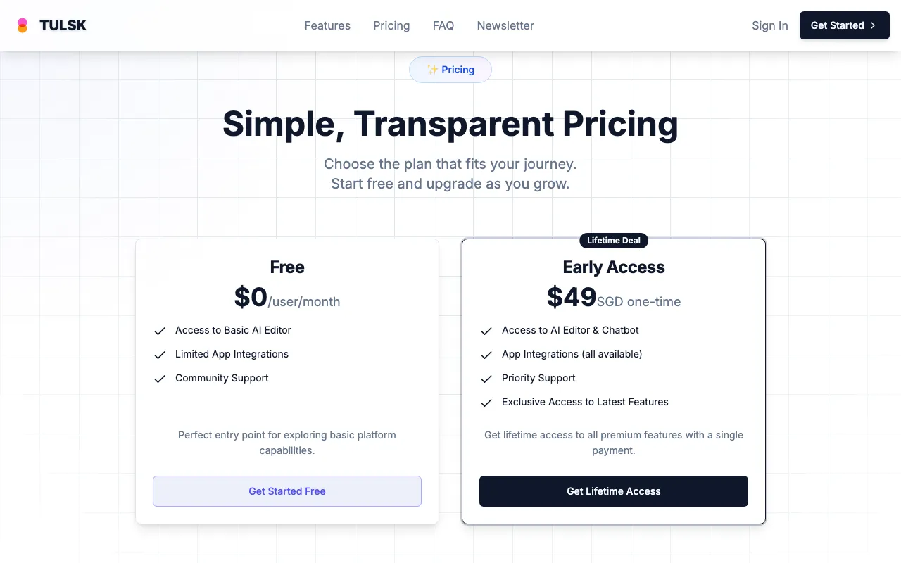 Tulsk.io — pricing page
