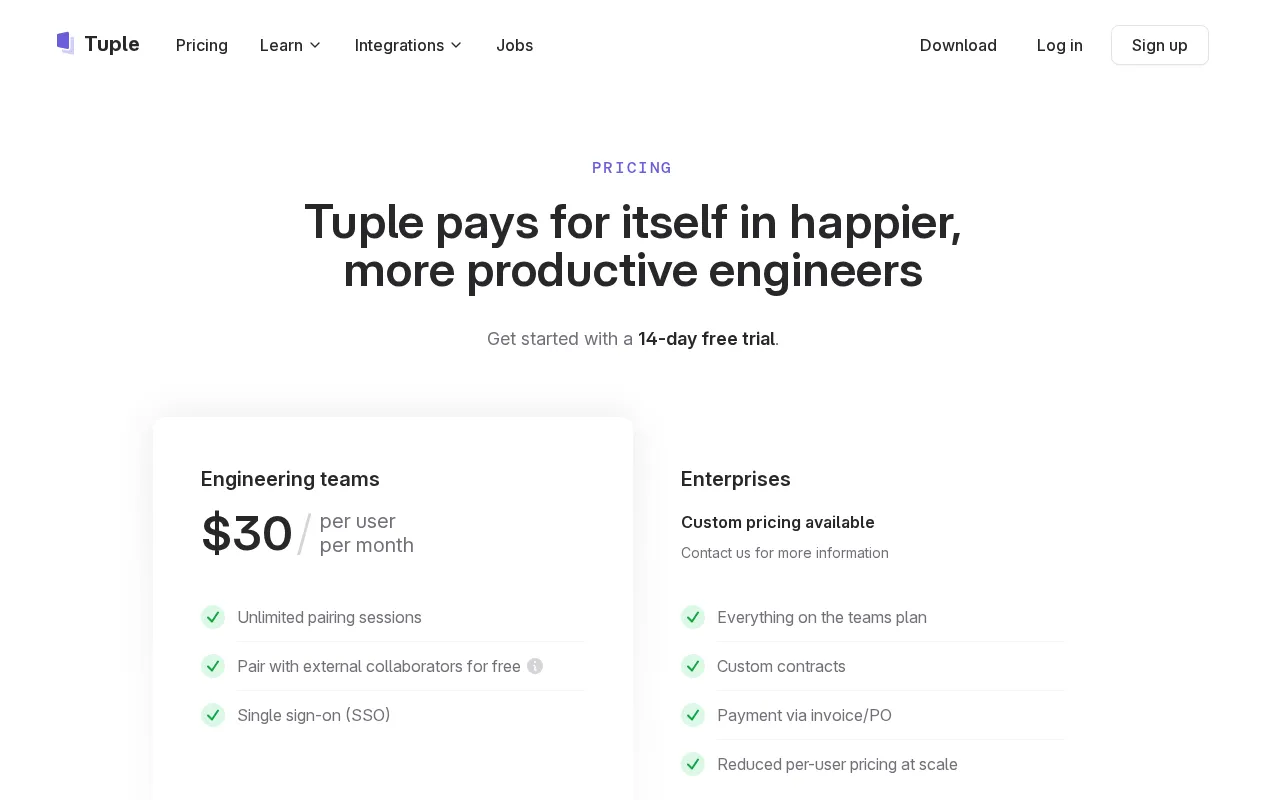 Tuple — pricing page