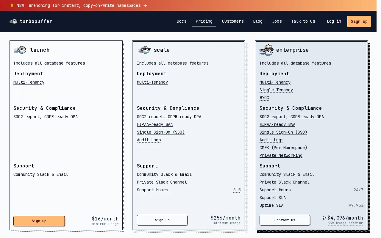 turbopuffer — pricing page