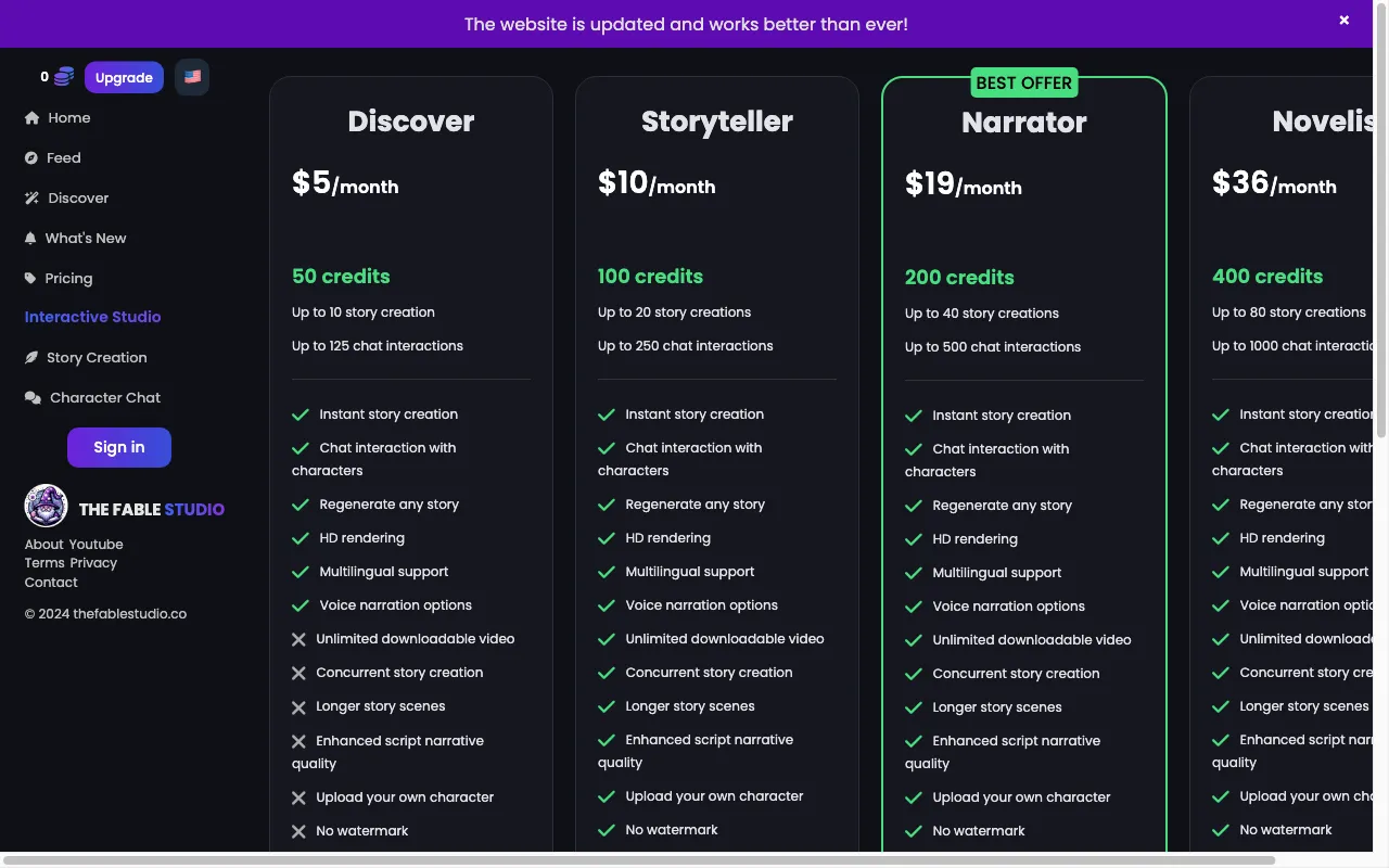 THE FABLE STUDIO — pricing page