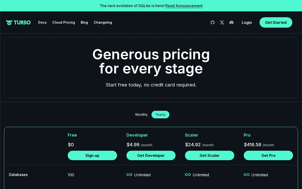 Turso — pricing page