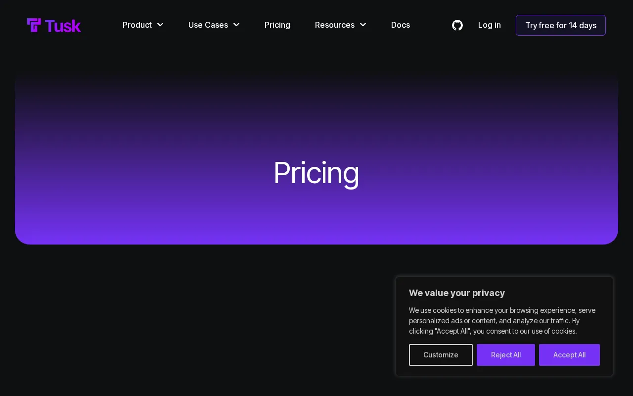 Tusk — pricing page