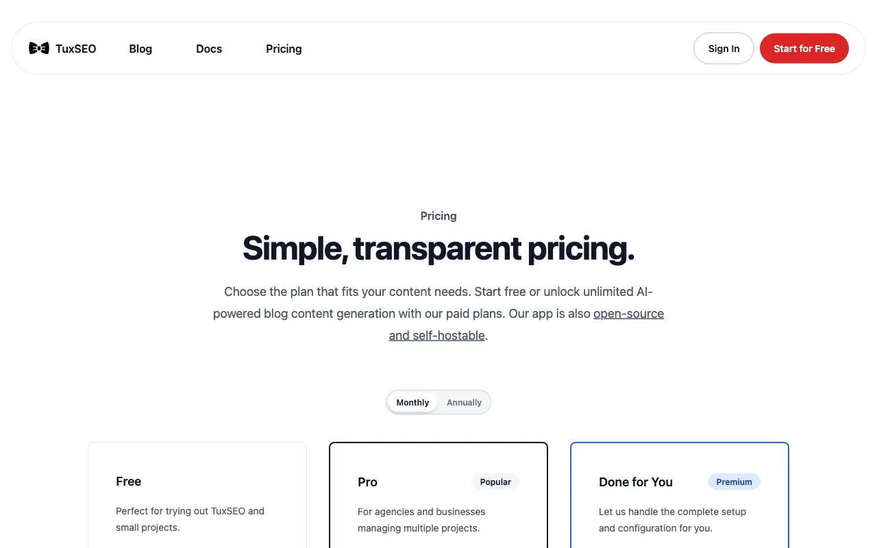 TuxSEO — pricing page