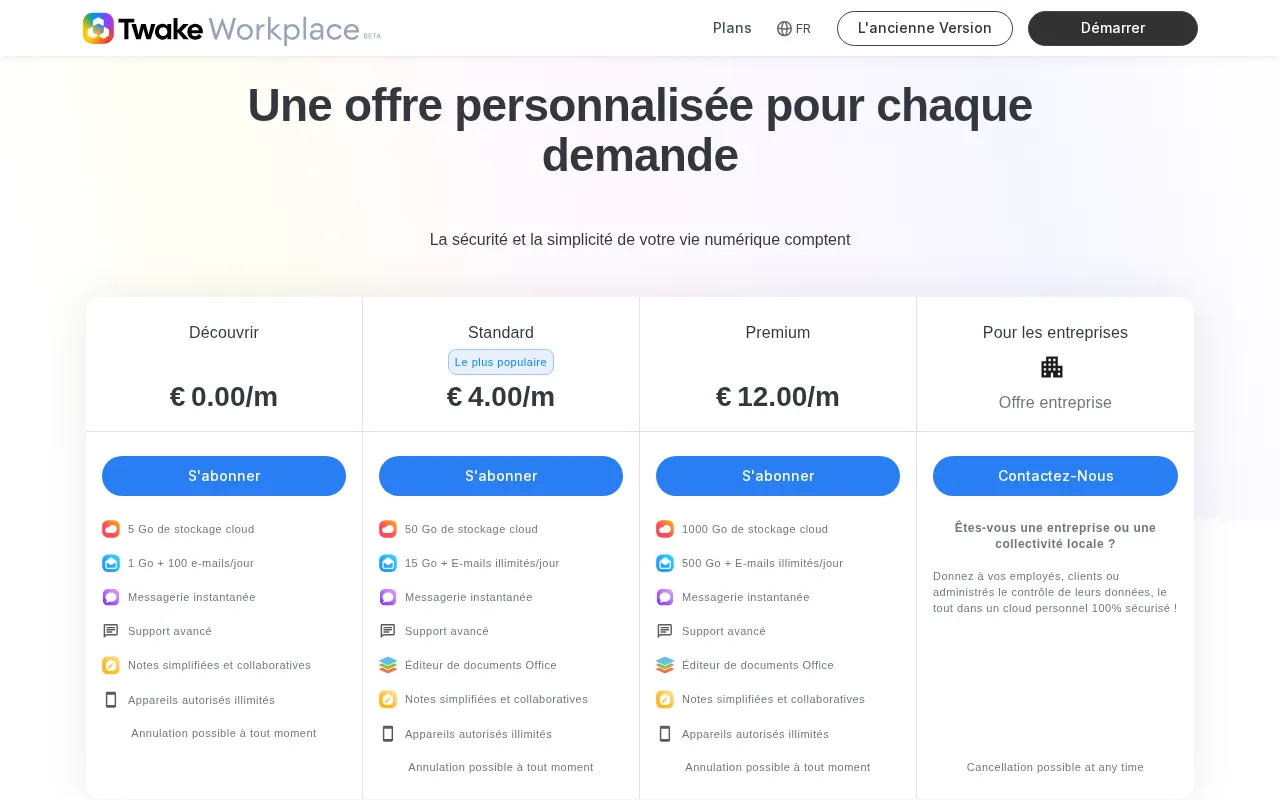 Twake — pricing page