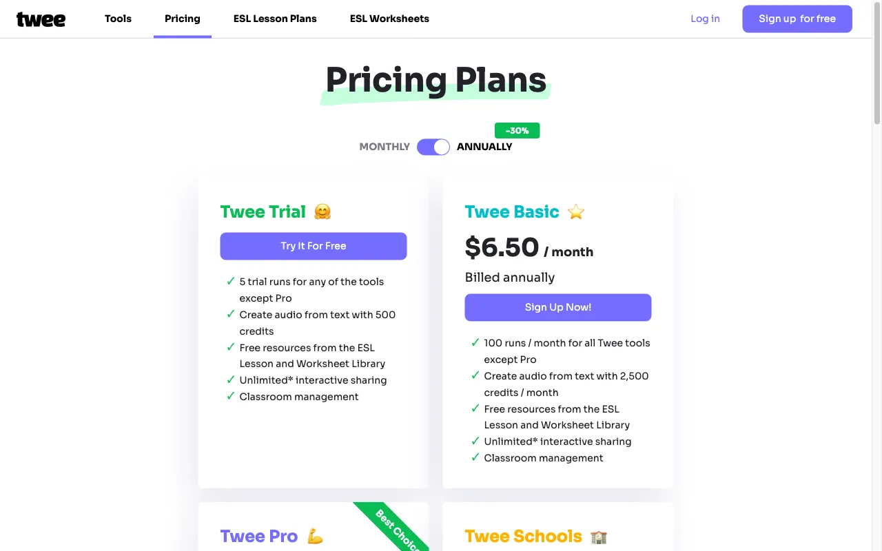 Twee — pricing page