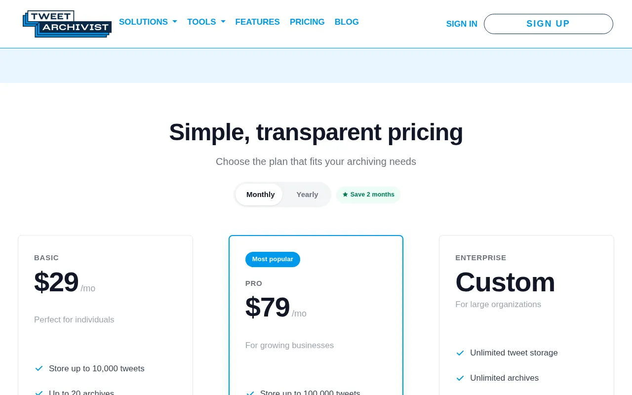 Tweet Archivist — pricing page