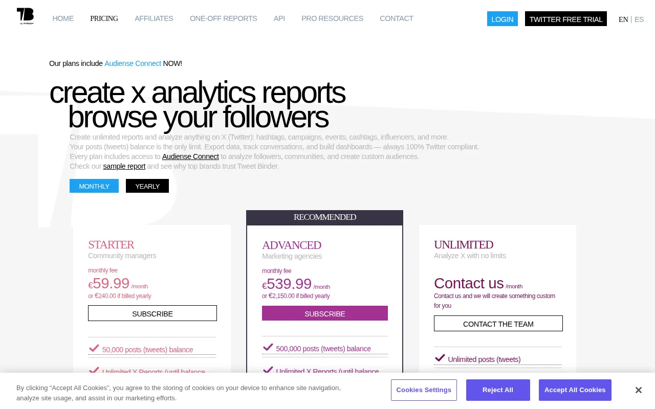 Tweet Binder — pricing page