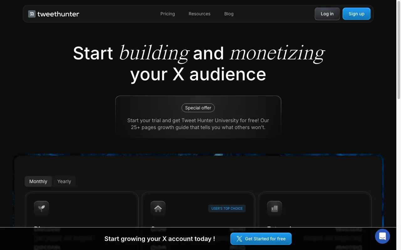 Tweet Hunter — pricing page