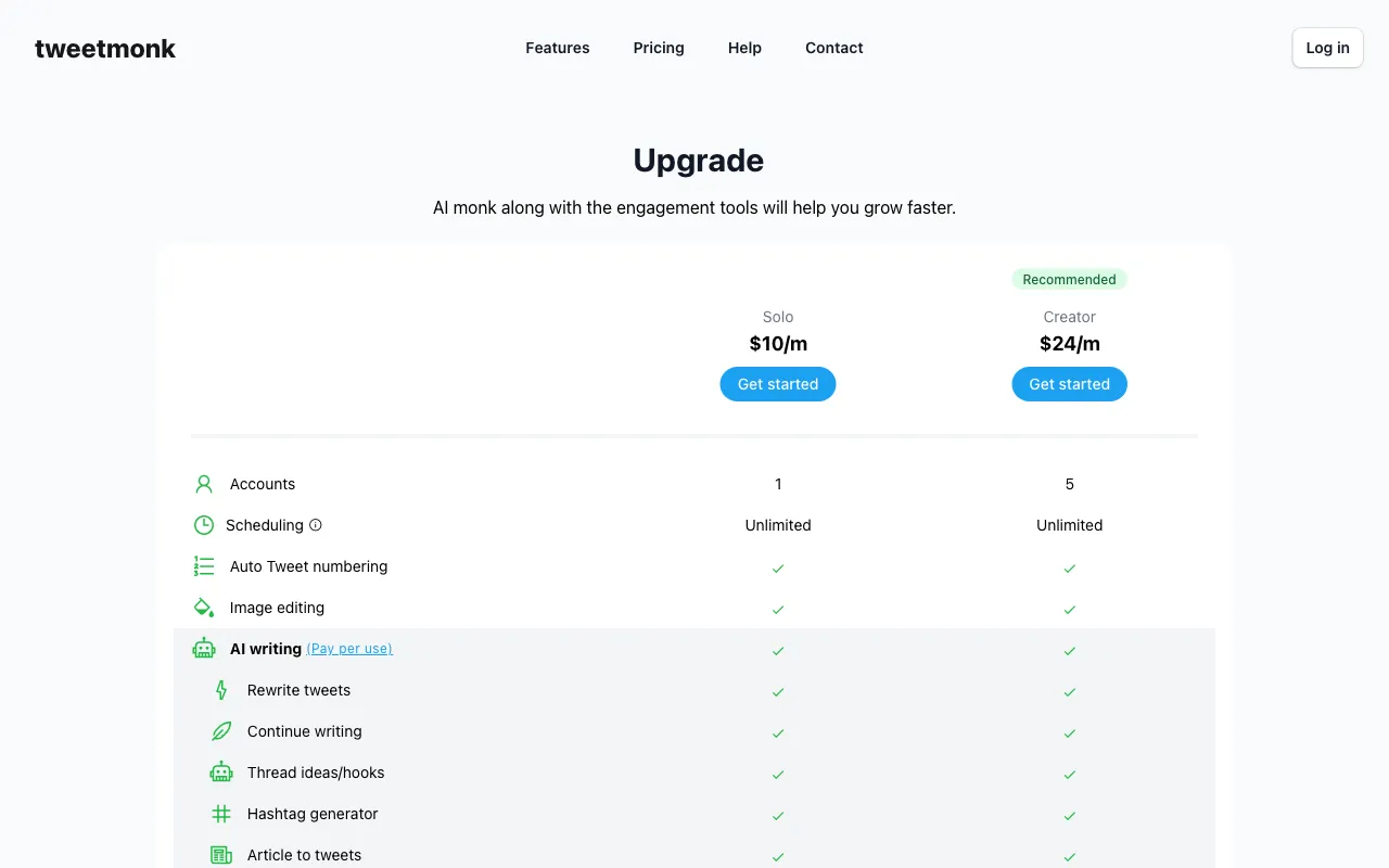 Tweetmonk — pricing page