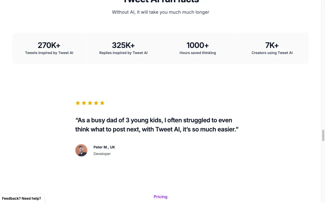 TweetAI.com — pricing page
