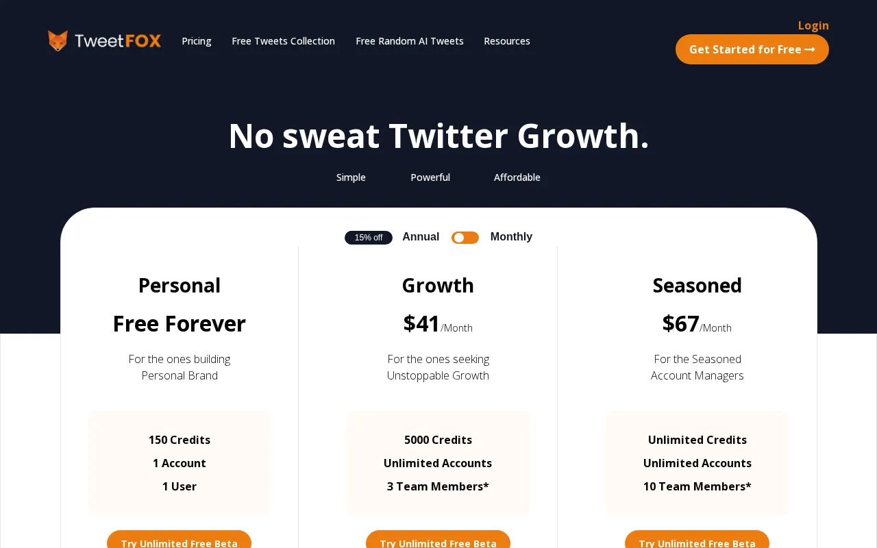 Tweetfox — pricing page
